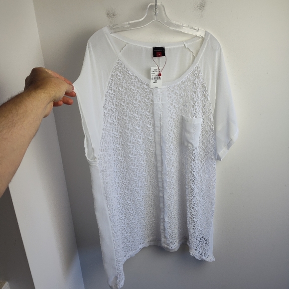 New CPM Due plus size blouse 22 bright white mixed lace sheer layered new light - Picture 4 of 14